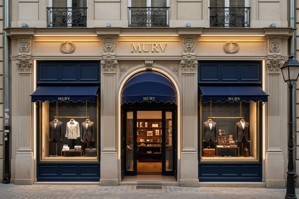 gere a fachada da nossa loja old money com seu nome Murv,lembre que so vendemos roupas masculinas